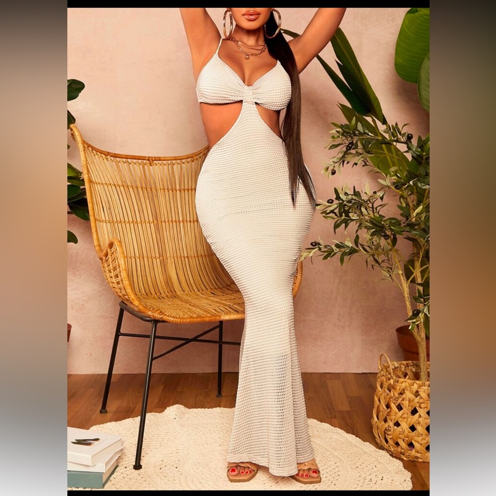 SHEIN White Ribbed Cut Out Bodycon Dress
